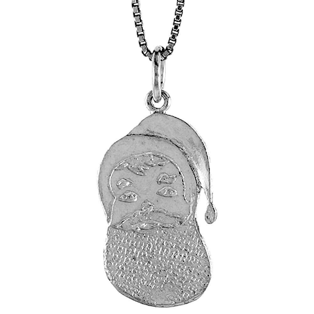 Medium Size Flat Sterling Silver Head Santa Claus Pendant Charm Women Men 7/8 inch