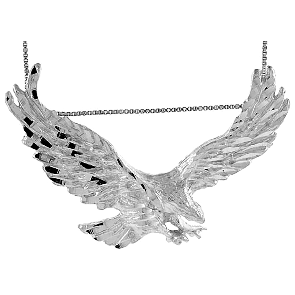Sterling Silver Very Large Swooping Eagle Pendant for Men Hidden Bale 2 1/2 inch wide