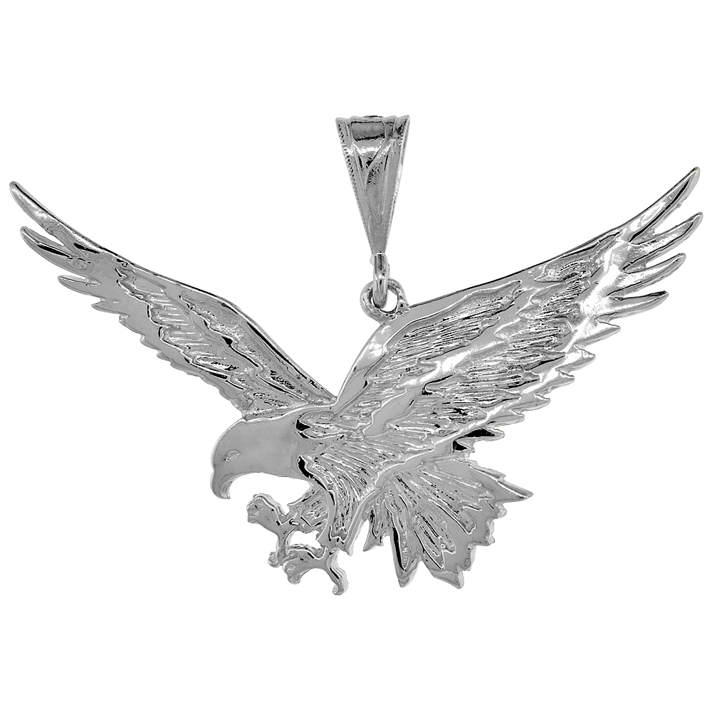 Sterling Silver Flat Swooping Large Eagle Pendant Men 2 3/16 inch wide