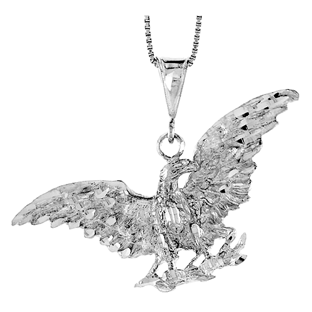 Large Sterling Silver Displayed Eagle Pendant Holding Arrows Men 2 3/16 x 3/4 inch