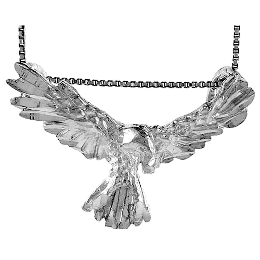 Medium Size Sterling Silver Rising Eagle Pendant Men 1 1/2 inch wide