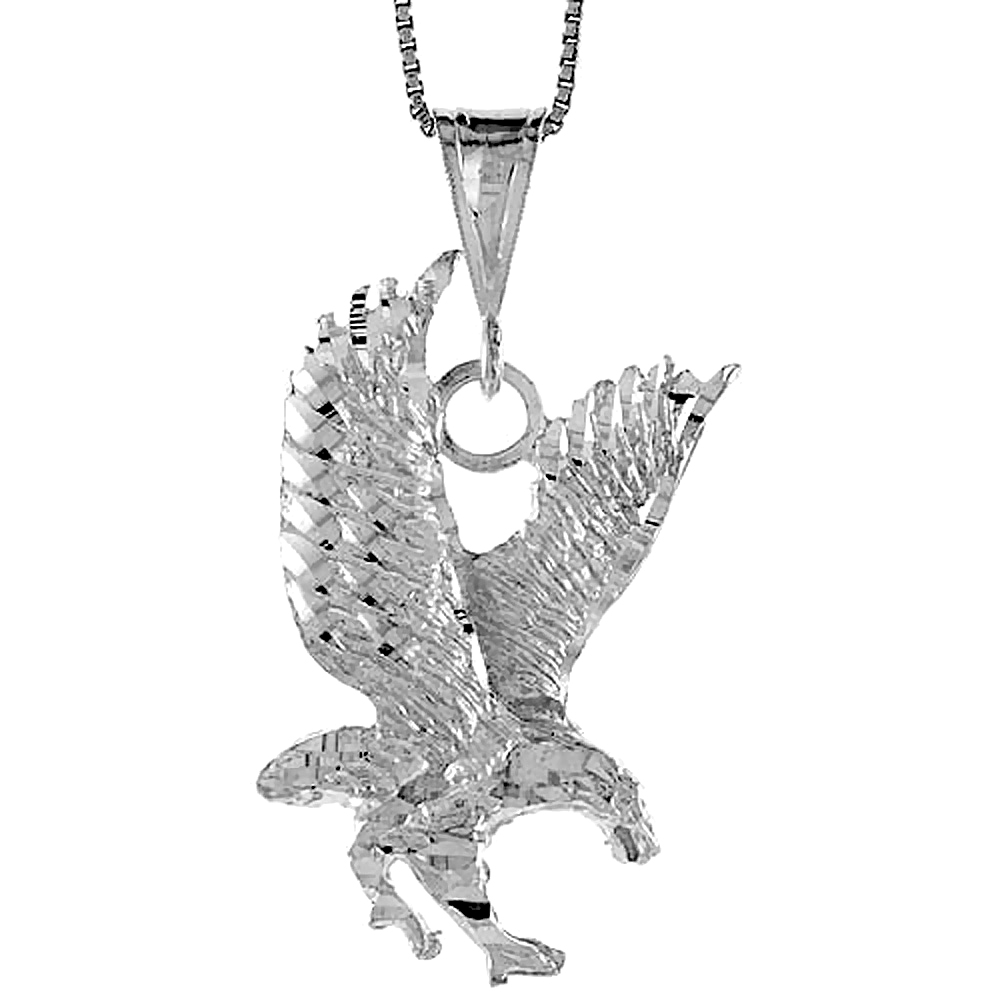 Large Sterling Silver Landing Eagle Pendant for Men 1 1/4 inch