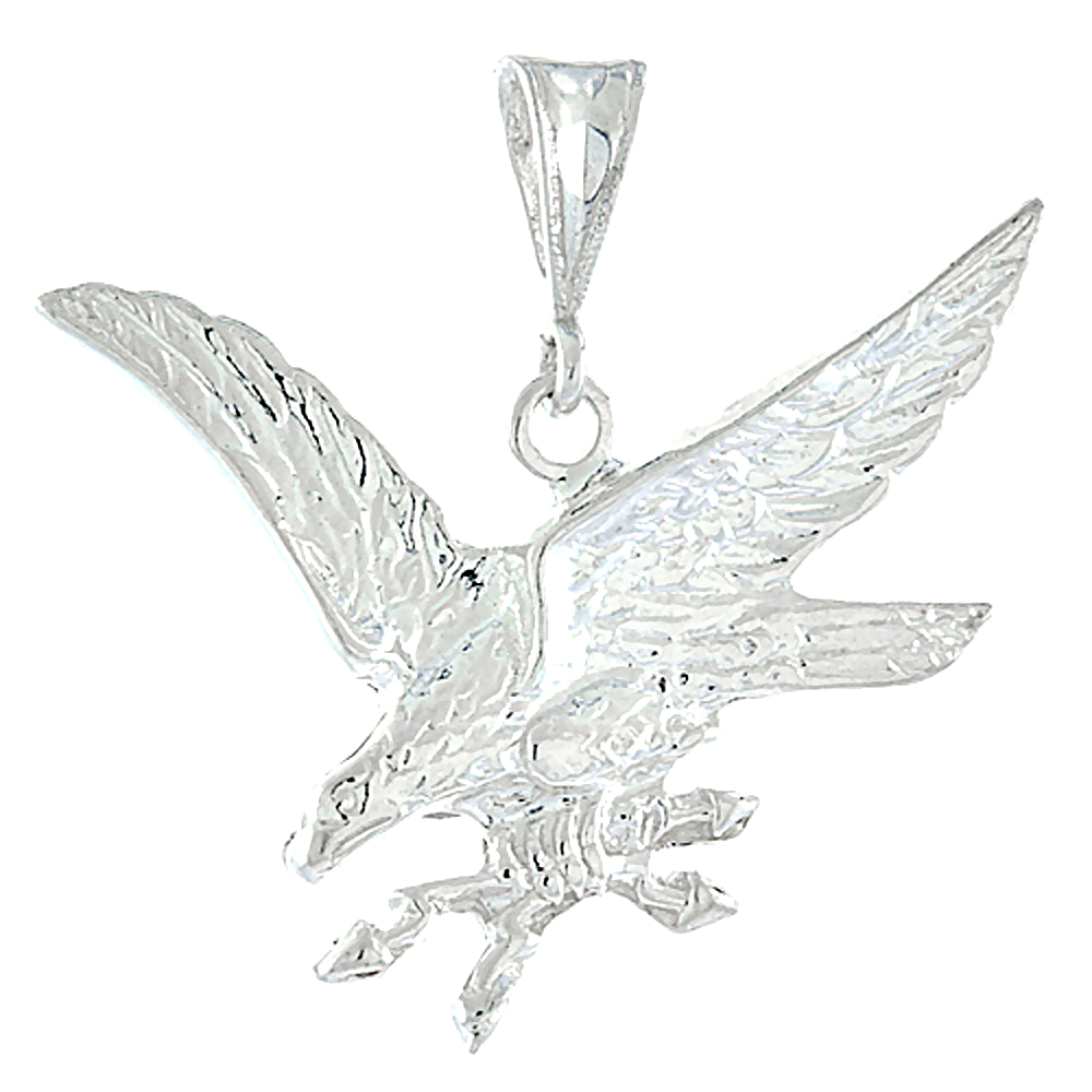 Sterling Silver Holding Arrows Swooping Eagle Pendant Men 1 inch