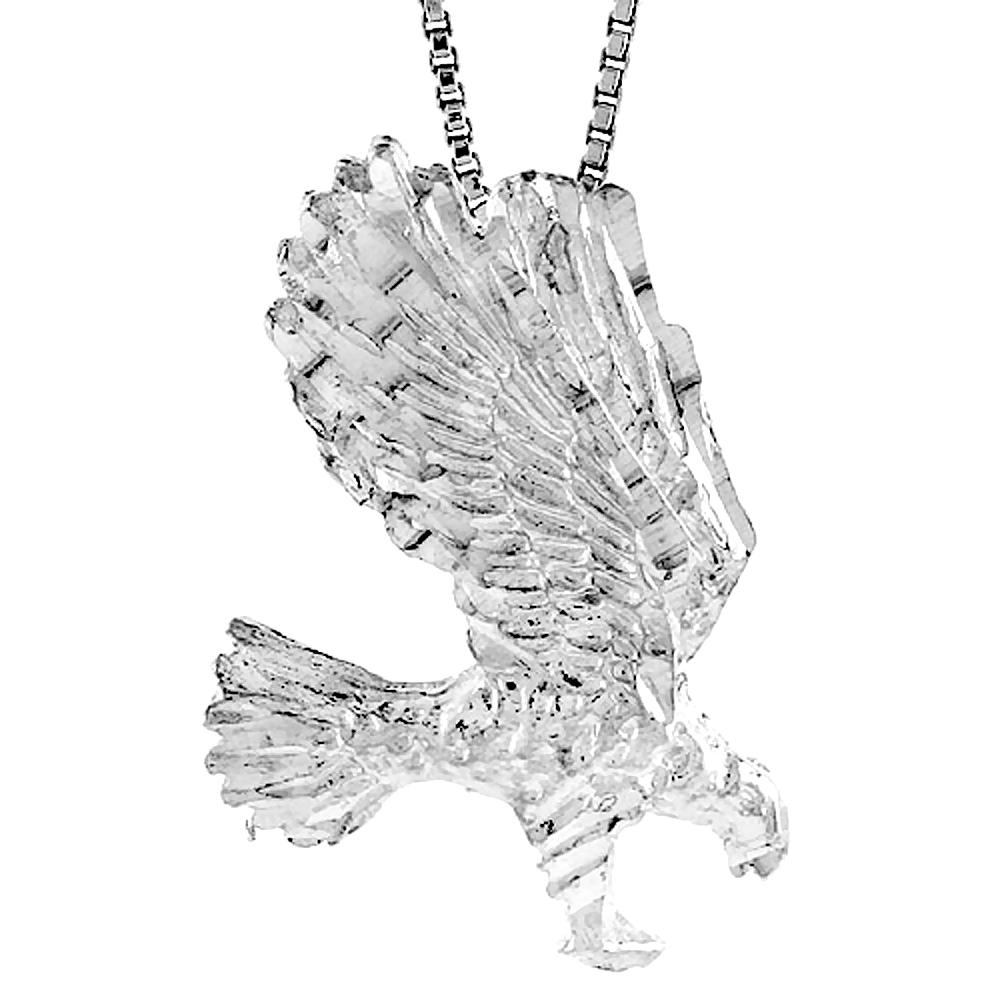 Medium Size Sterling Silver Wings Up Eagle Pendant Men 1 1/16 inch tall