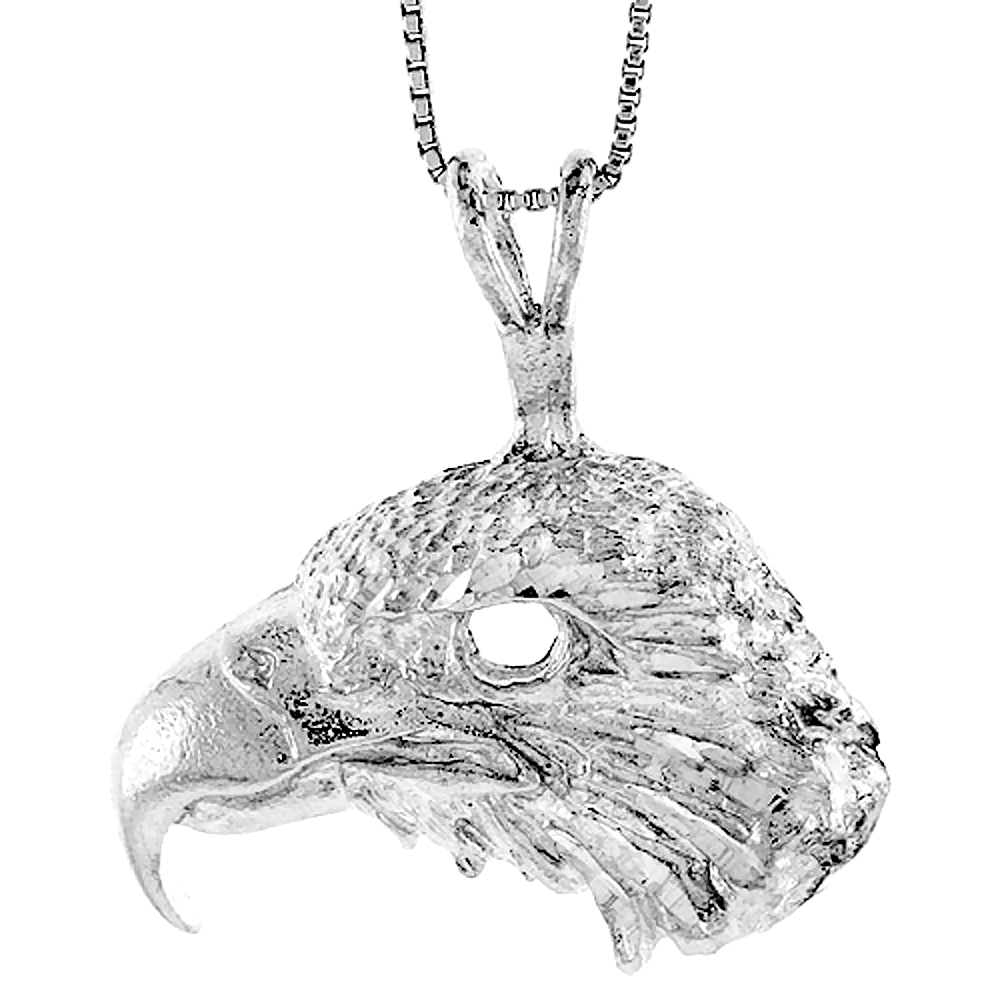 Large Sterling Silver Eagle Head Pendant Sharp Beak Men 1 inch