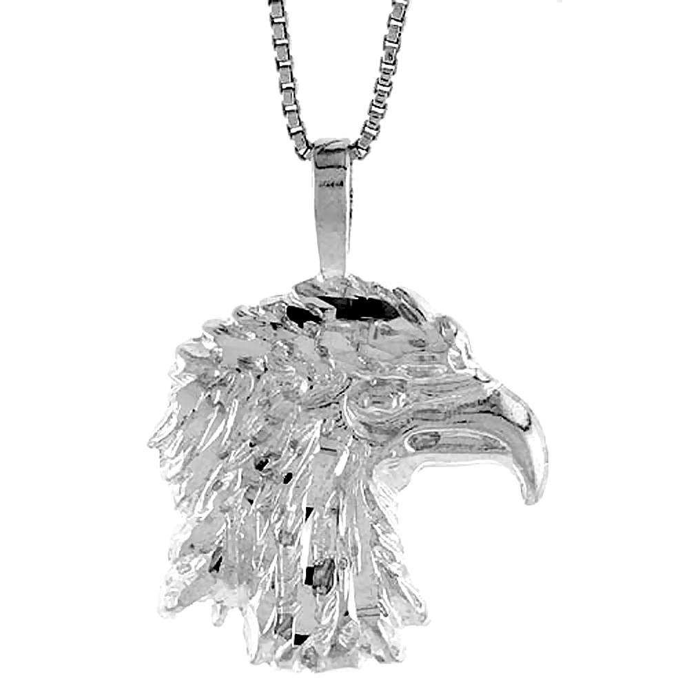Medium size Sterling Silver Eagle Head Pendant Men 3/4 inch