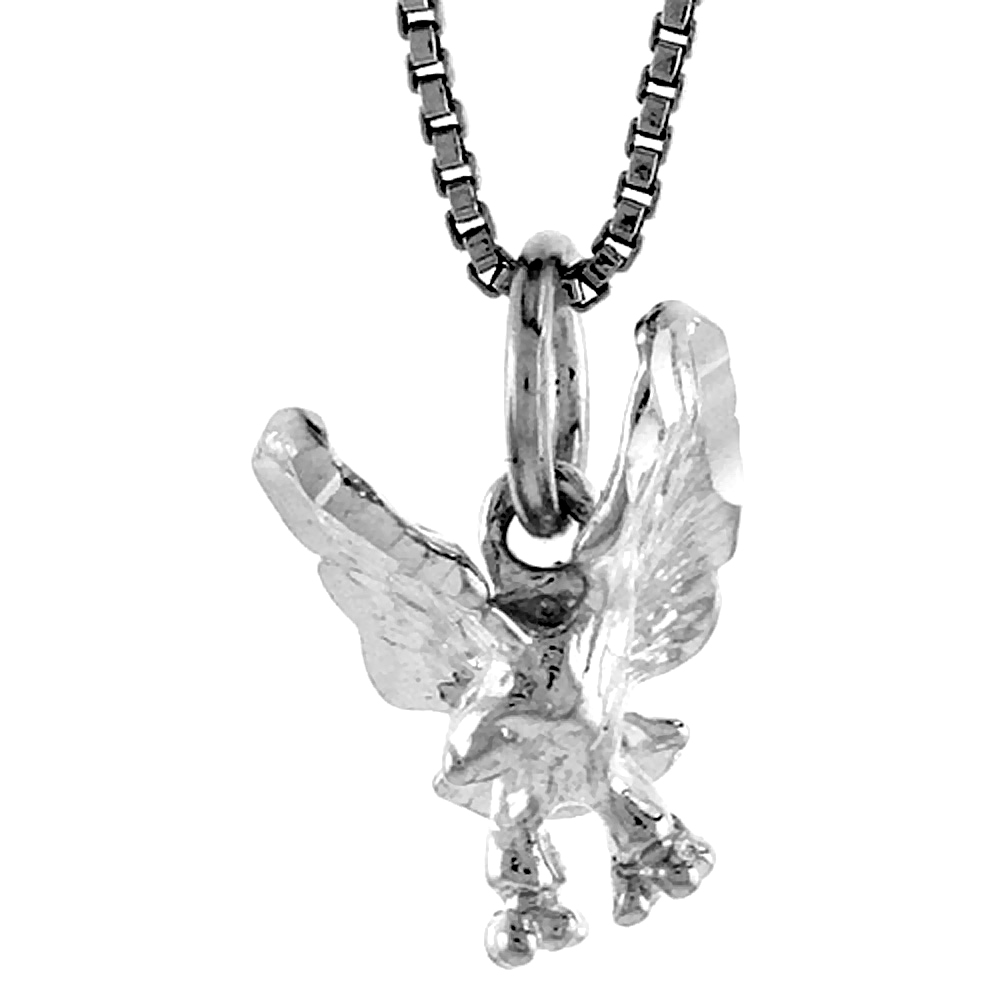 Tiny Sterling Silver Front Facing Open Wing Eagle Pendant Charm Women 1/2 inch
