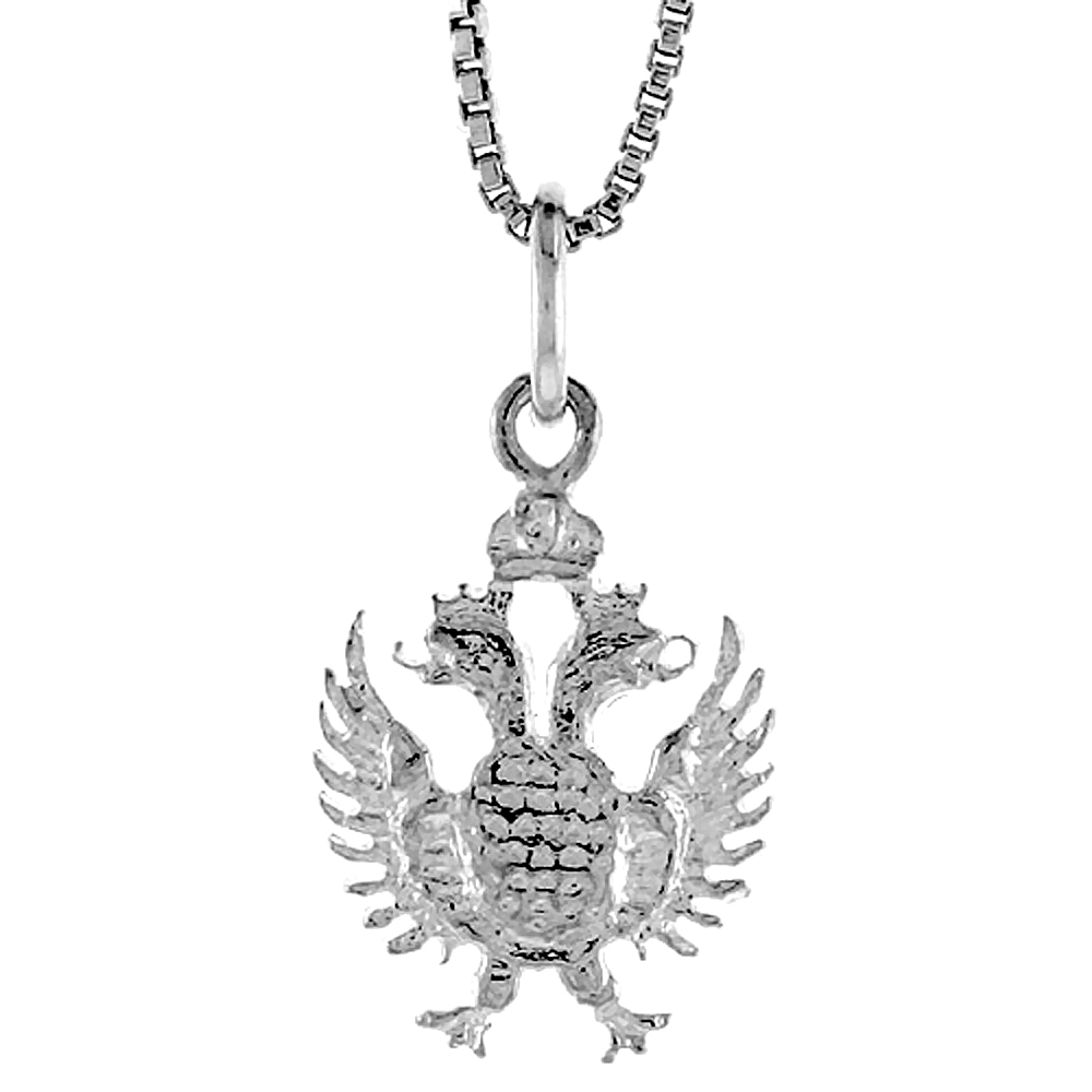 Tiny Sterling Silver Imperial Russian Double-Headed Eagle Pendant Charm Women 3/4 inch tall