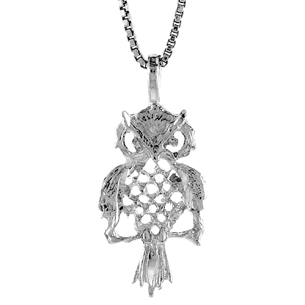 Sterling Silver Flat Filigree Perching Owl Pendant Women 3/4 inch