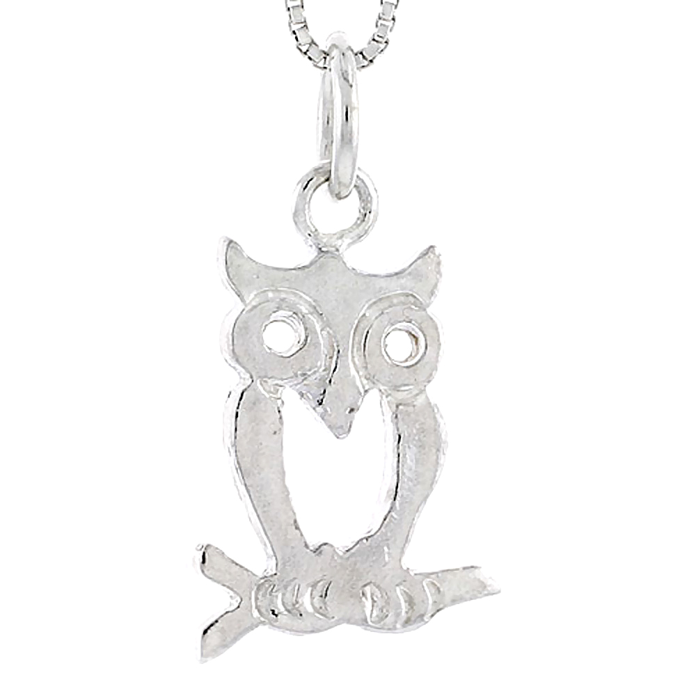 Small Sterling Silver Flat Open perching Owl Pendant Charm Women 3/4 inch