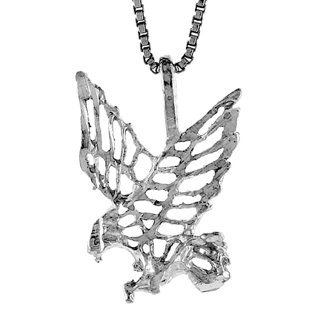 dainty Sterling Silver Open Filigree Landing Eagle Pendant Women Men 3/4 inch