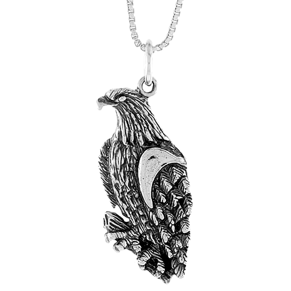 Sterling Silver Perching Eagle Pendant Charm Men Women Oxidized 1 1/16 inch