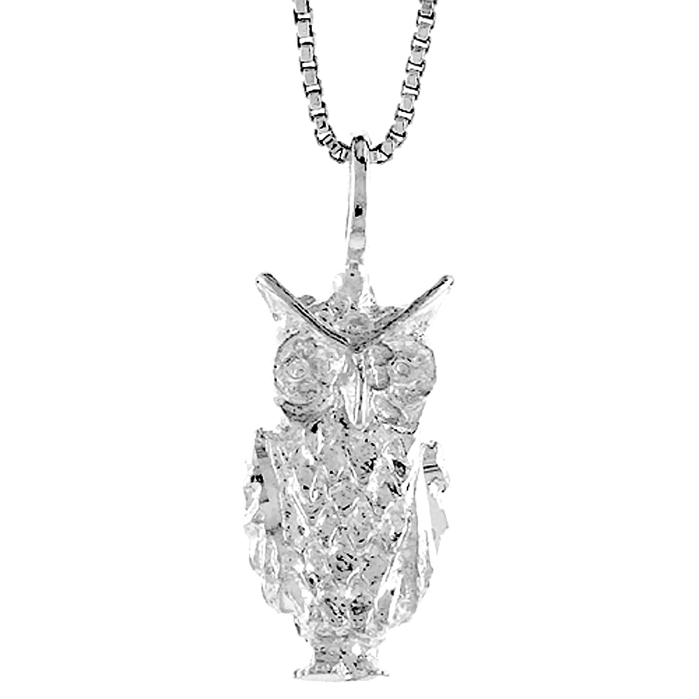 Medium Size Sterling Silver Standing Owl Pendant 3/4 inch