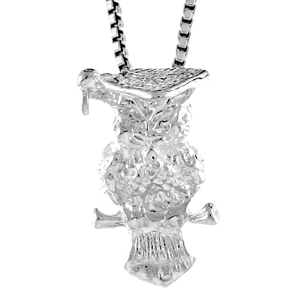 Dainty Sterling Silver Wise Owl Pendant Women 5/8 inch tall