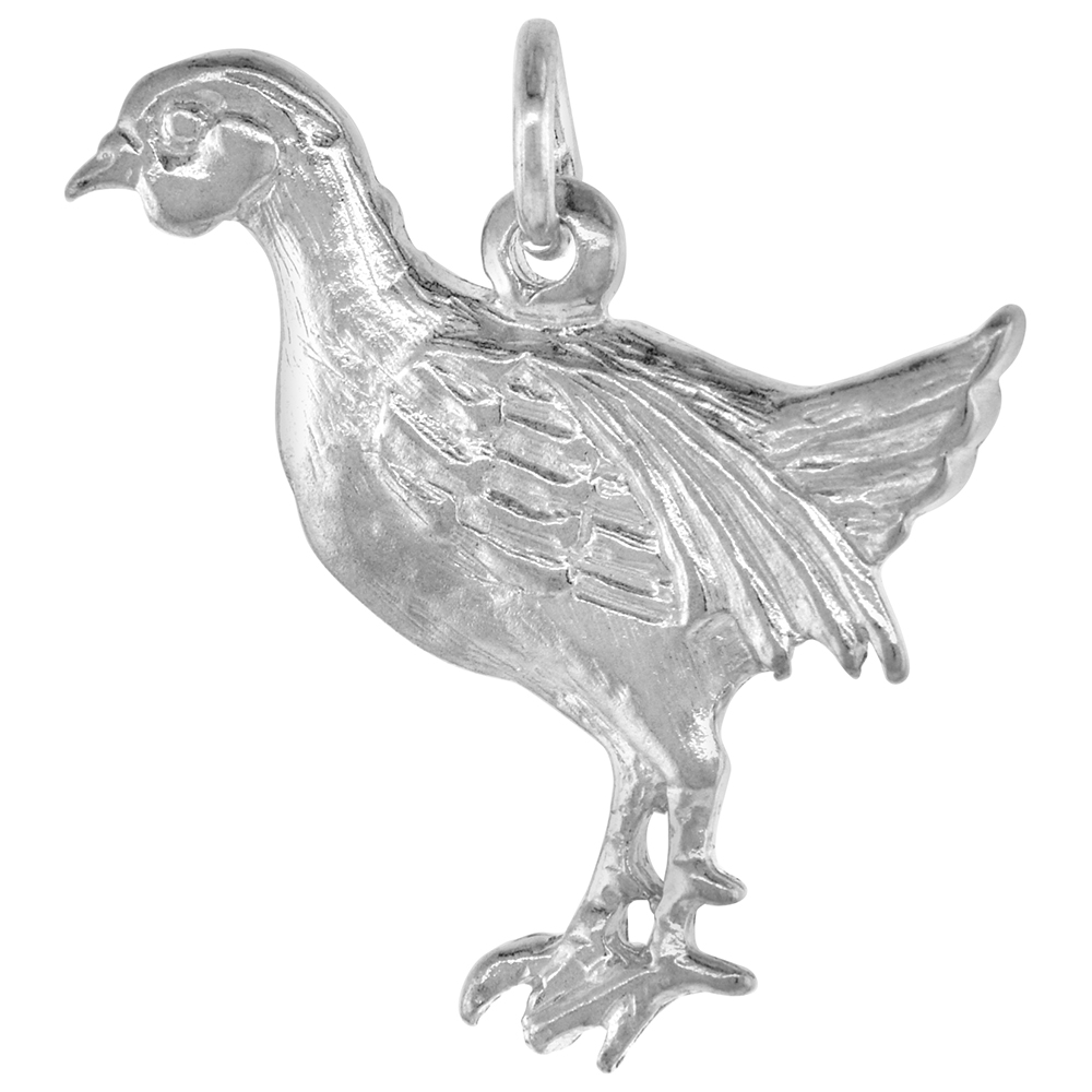 Sterling Silver Chicken Pendant, 7/8 inch