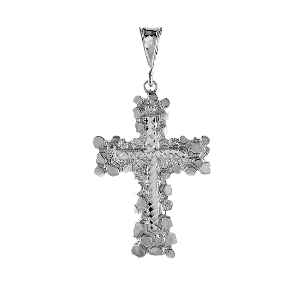 1 3/4 inch Sterling Silver Large Nugget Cross Pendant