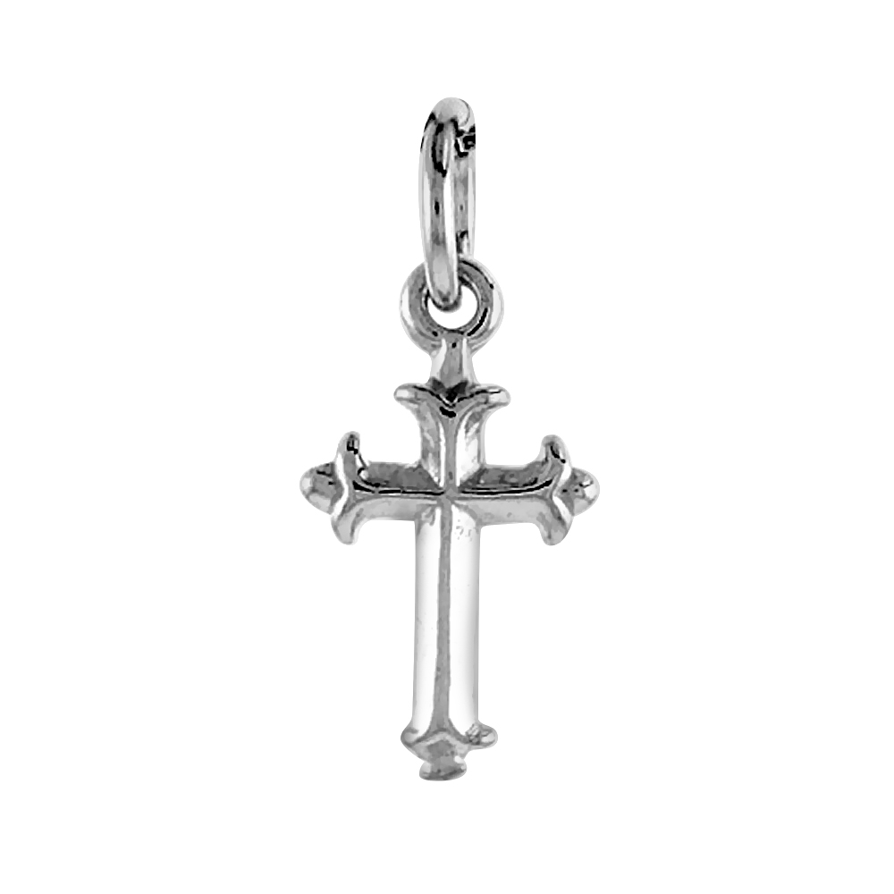 1/2 inch Sterling Silver Teeny Fleur-De-Lis Cross Pendant