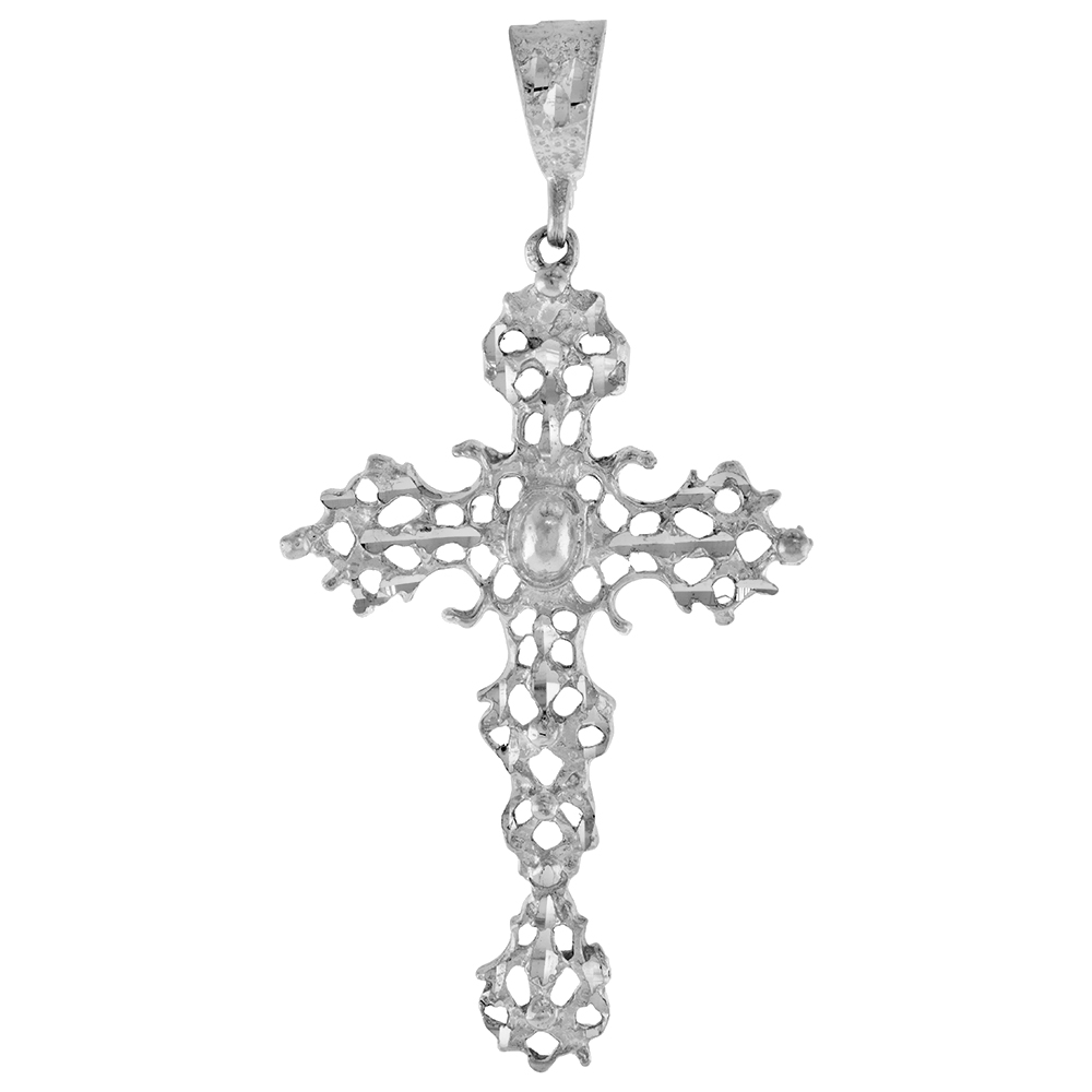 2 1/2 inch Sterling Silver Pectoral Nativity Cross Pendant Diamond Cut