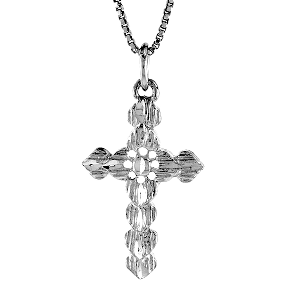 Sterling Silver Cross Pendant Hearts Women 1 1/16 inch