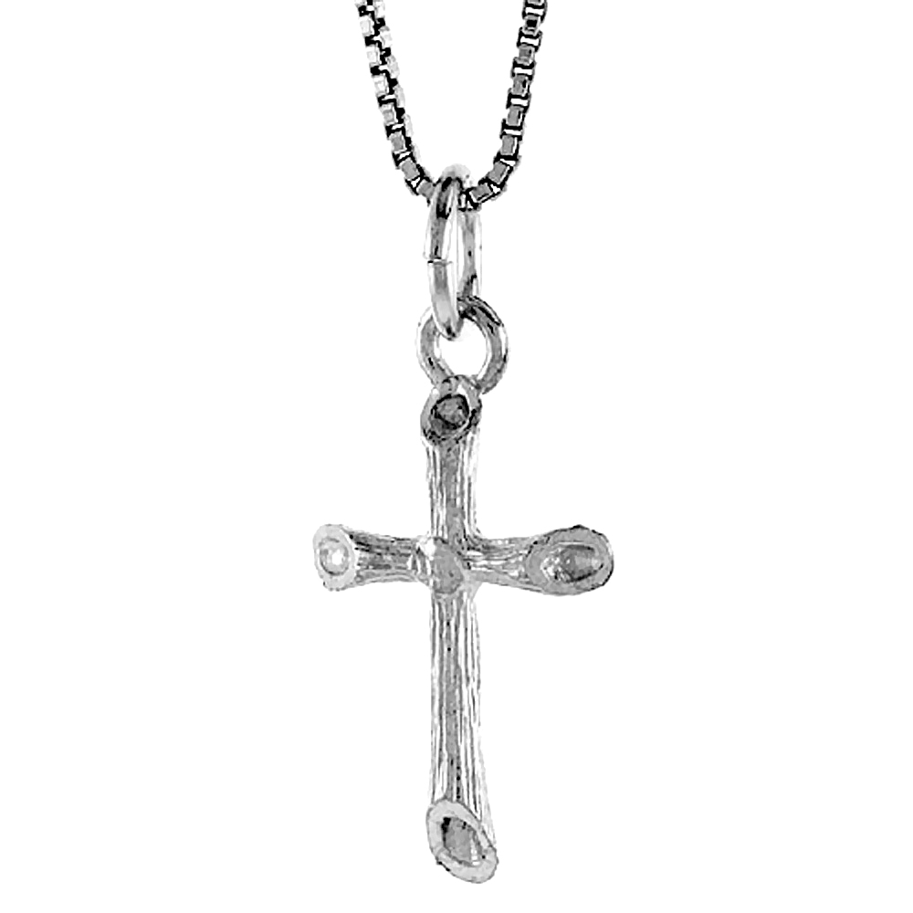 Sterling Silver Small Tube Cross Pendant Women 3/4 inch