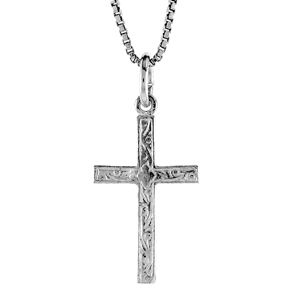 Tiny Open Sterling Silver Cross Pendant Vine Latin Women 7/8 inch