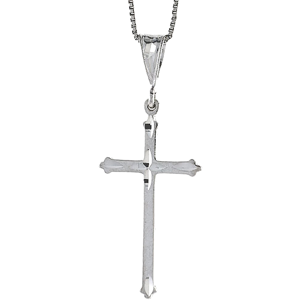 Slim Budded Sterling Silver Cross Pendant 1 1/2 inch