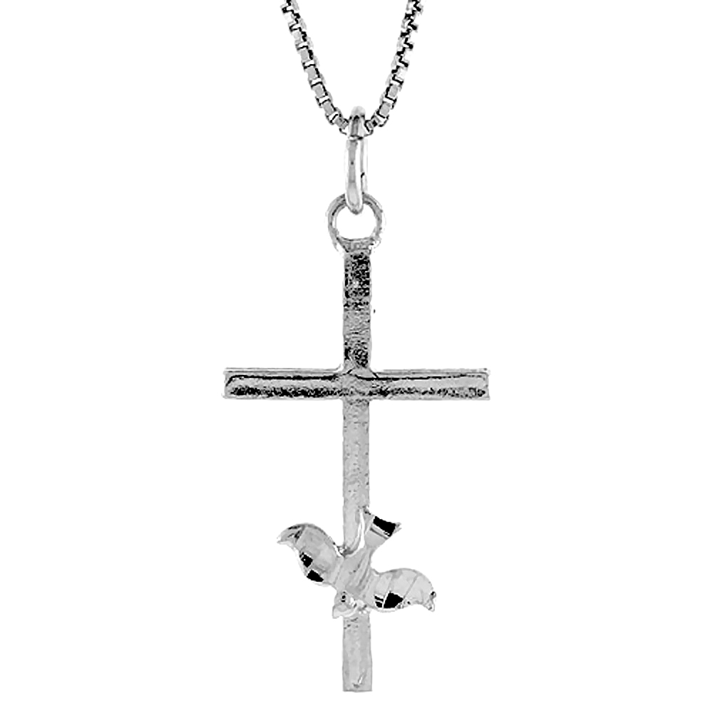 Small Sterling Silver Dove Cross Pendant 1 1/8 inch