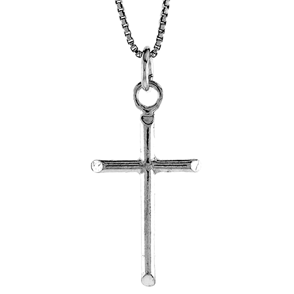 Plain Small Sterling Silver Tube Cross Pendant 1 1/8 inch
