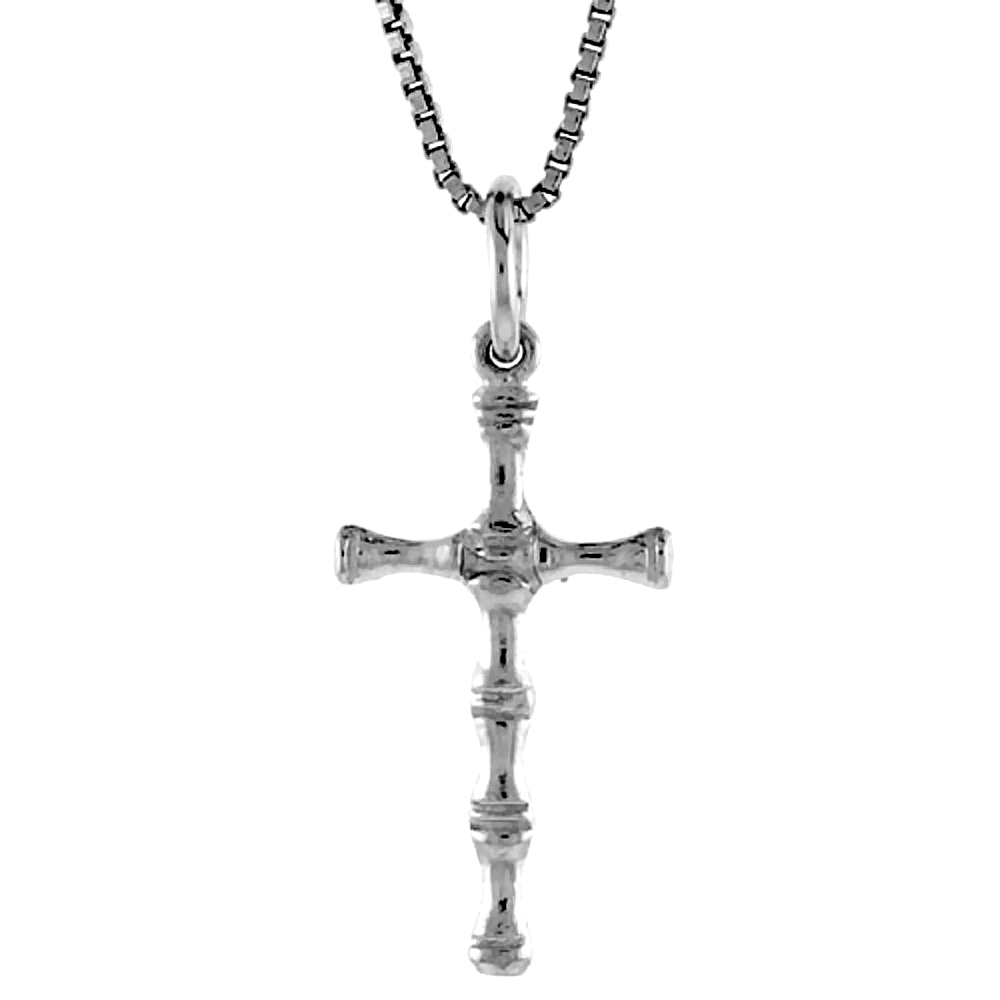 Dainty Sterling Silver Cross Pendant Bamboo Pattern Women 1 inch tall