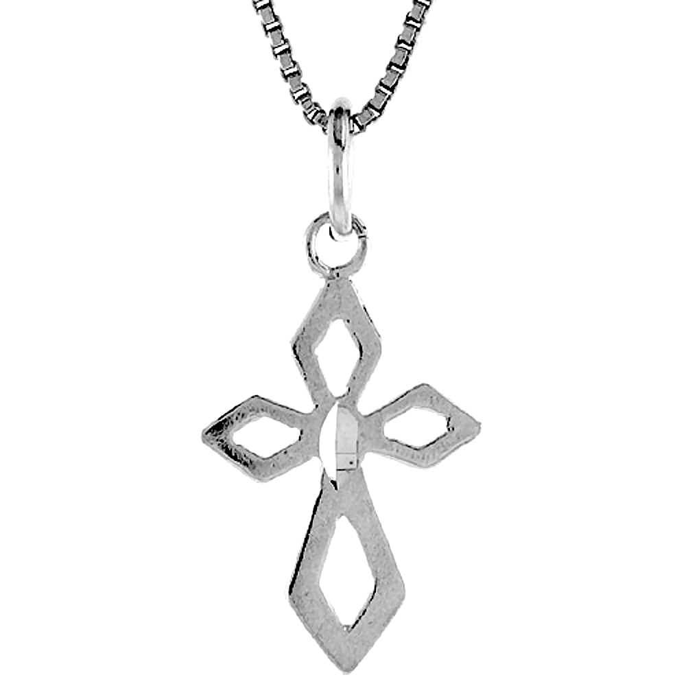 Tiny Open Voided Sterling Silver Cross Cut-out Pendant Fusilly Lozengy 3/4 inch