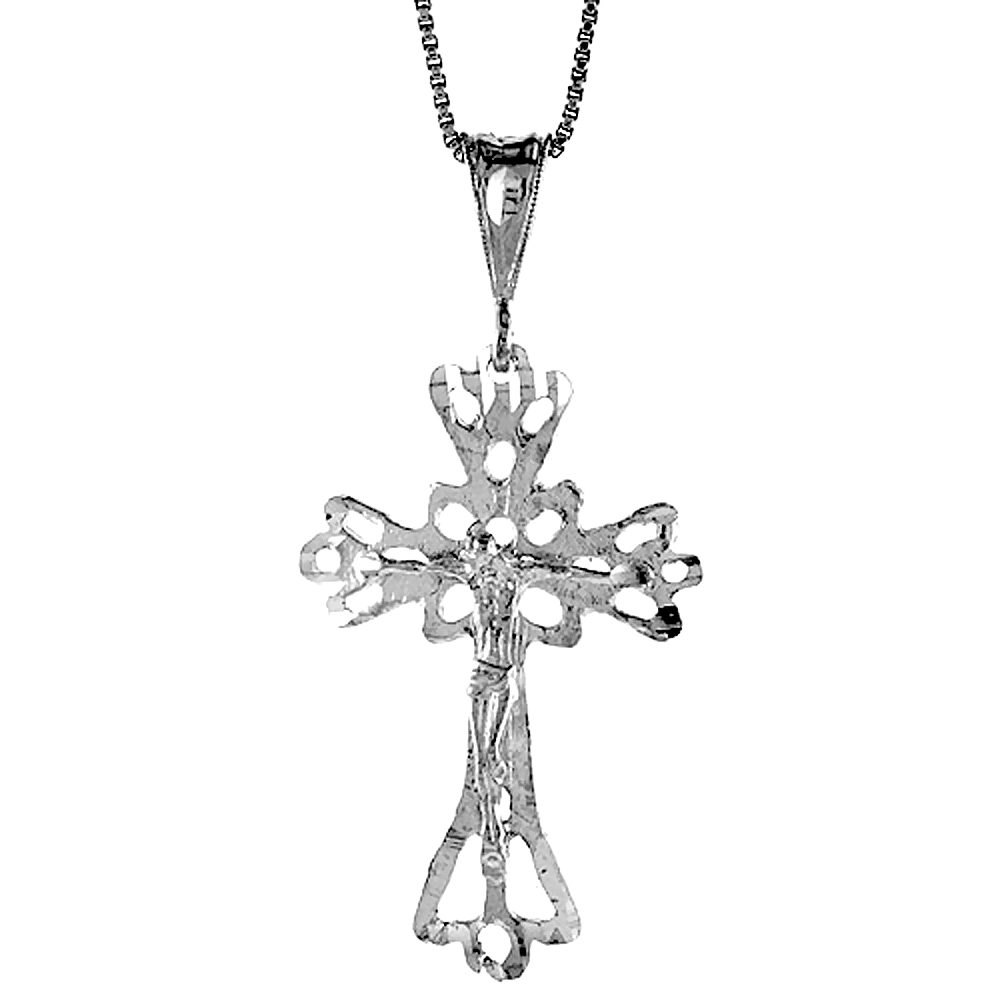 Sterling Silver Crucifix Pendant Open Budded Apostles Women Men 1 1/2 inch