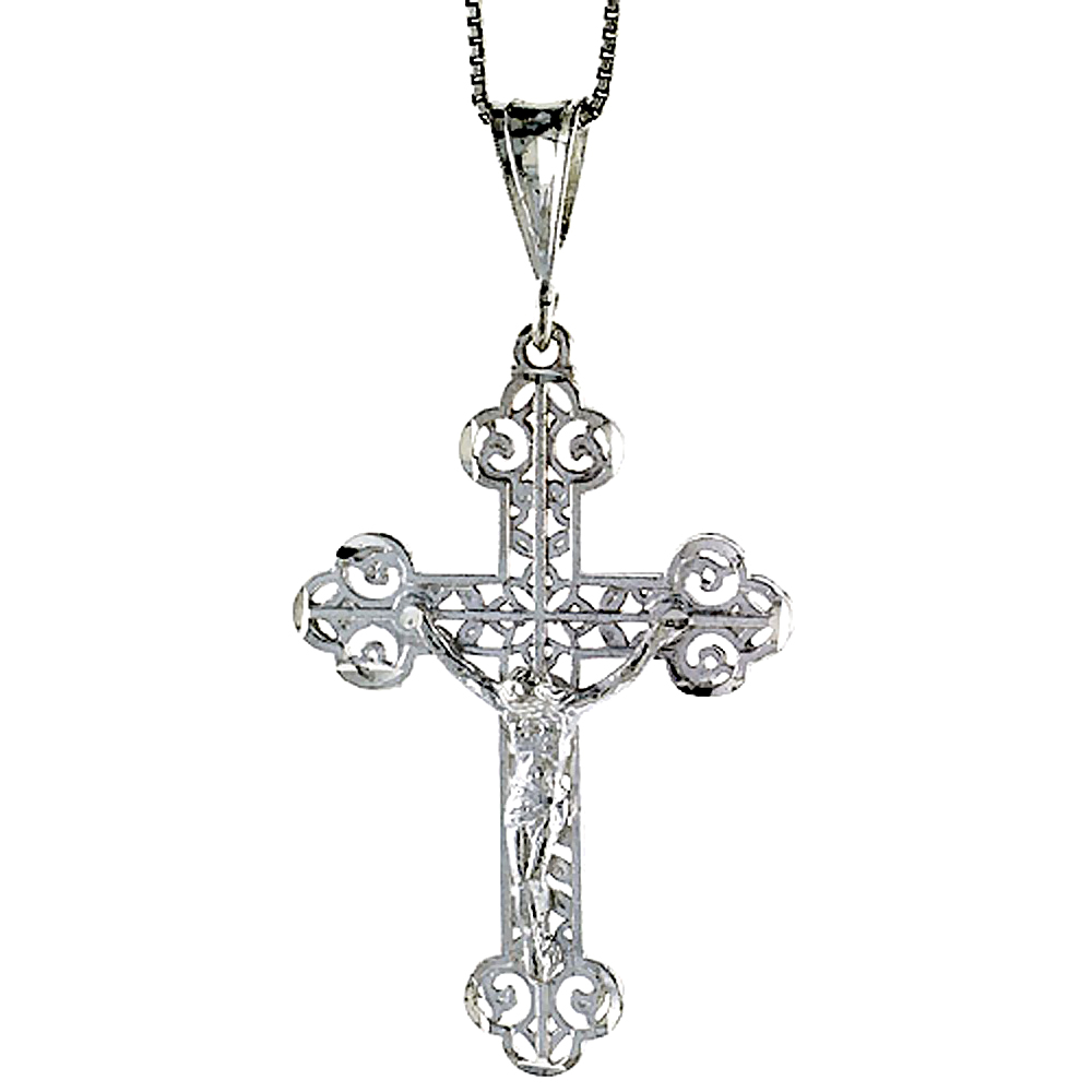 Large Sterling Silver Filigree Crucifix Pendant Budded Apostles Women Men 1 7/8 inch