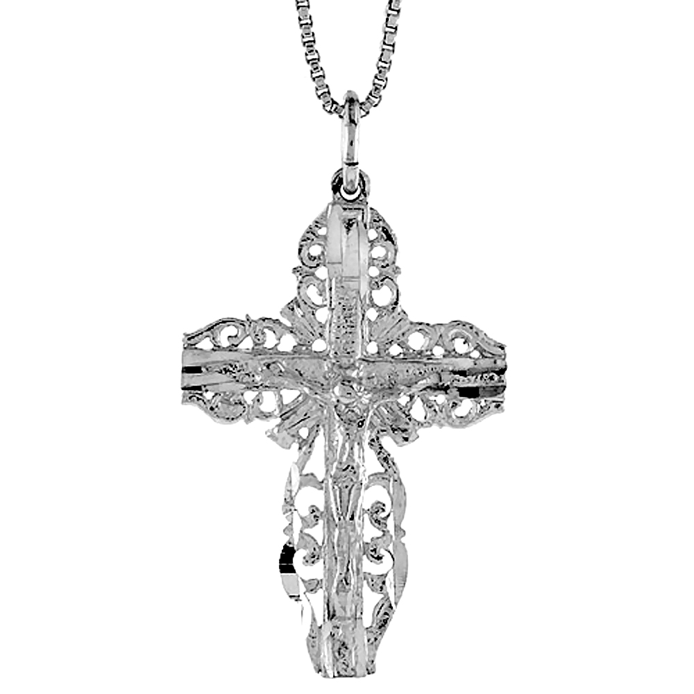 Sterling Silver Filigree Crucifix Pendant Women Men 1 3/8 inch