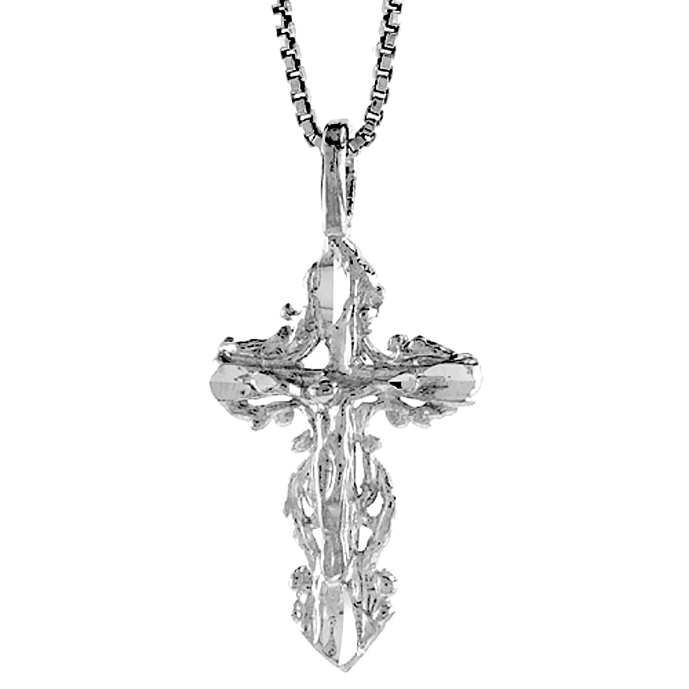 Small Ornate Filigree Latin Sterling Silver Crucifix Pendant 1 inch