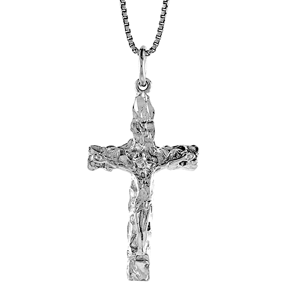 Sterling Silver Nugget Crucifix Pendant Men Women 1 3/8 inch