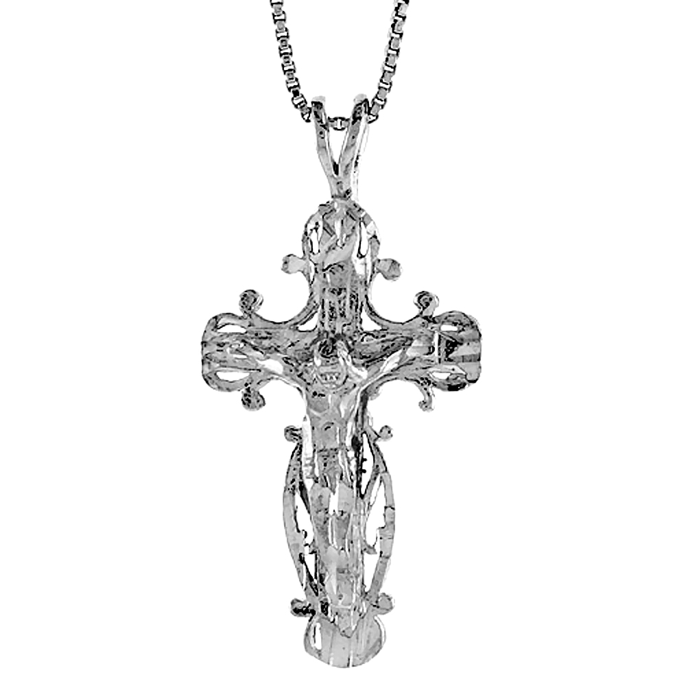 Medium Size Sterling Silver Crucifix Pendant Filigree Men Women 1 1/4 inch