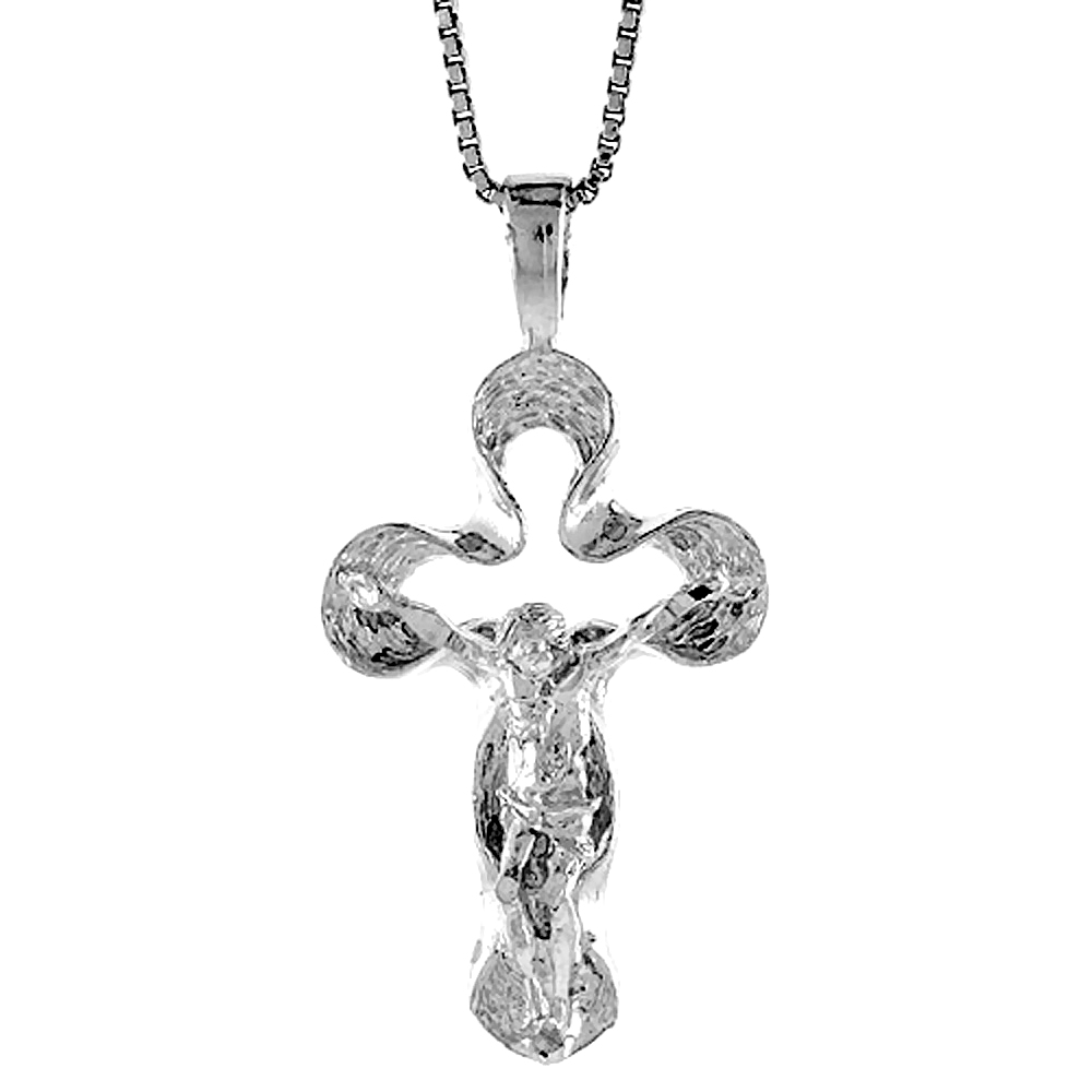 Stylized Open Sterling Silver Crucifix Pendant 1 1/4 inch