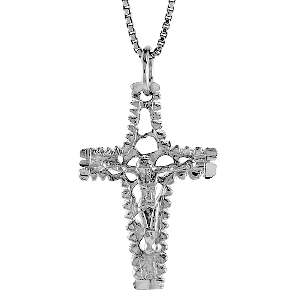 Small Open Ornate Sterling Silver Crucifix Pendant Men Women 1 1/8 inch