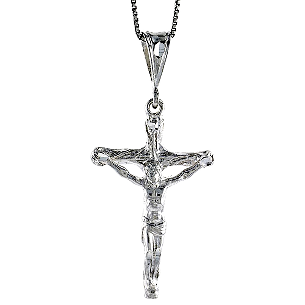 Medium Size Chunky Plain Sterling Silver Crucifix Pendant Men 1 5/8 inch