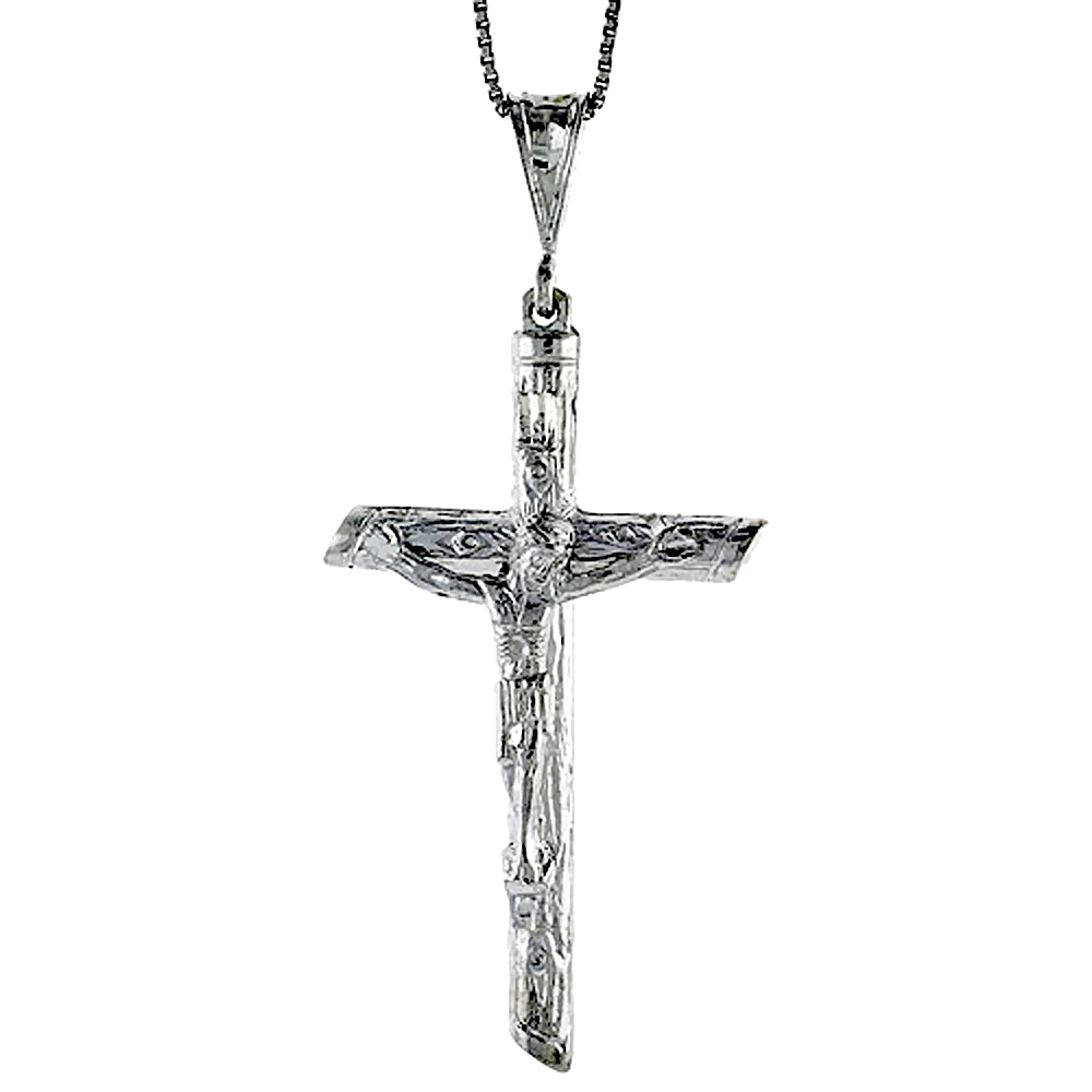 Large Pectoral Sterling Silver Large Crucifix Pendant Textured Men 2 1/8 inch