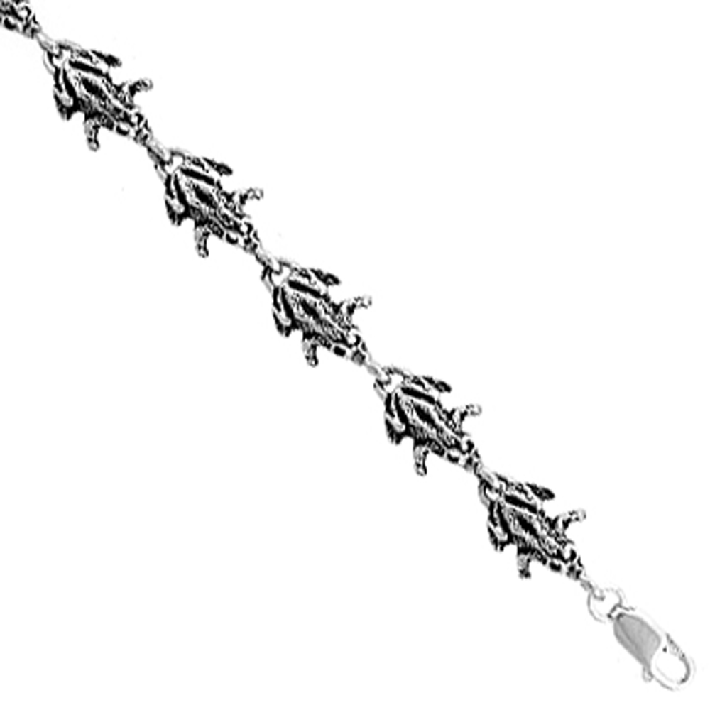 Sterling Silver Frog Charm Bracelet, 7 inches long
