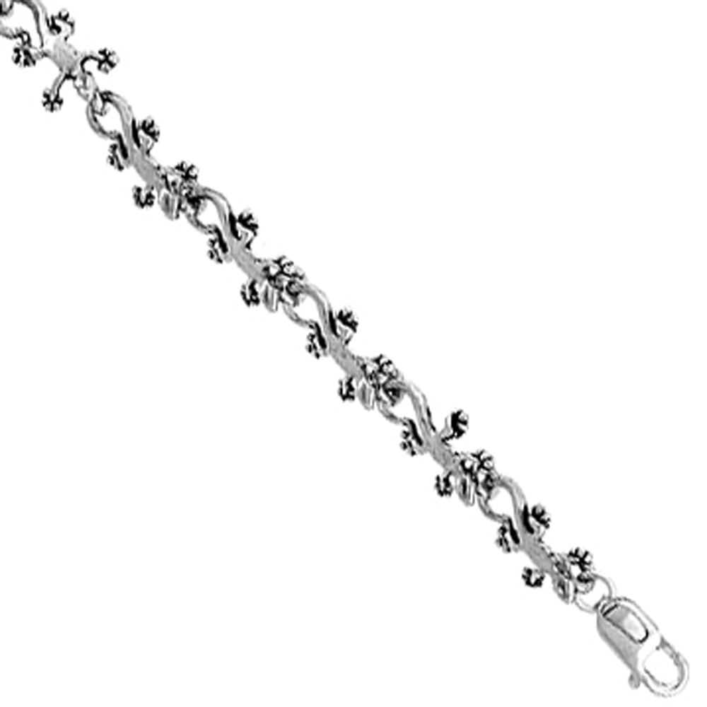 Sterling Silver Gecko Charm Bracelet, 7 inches long