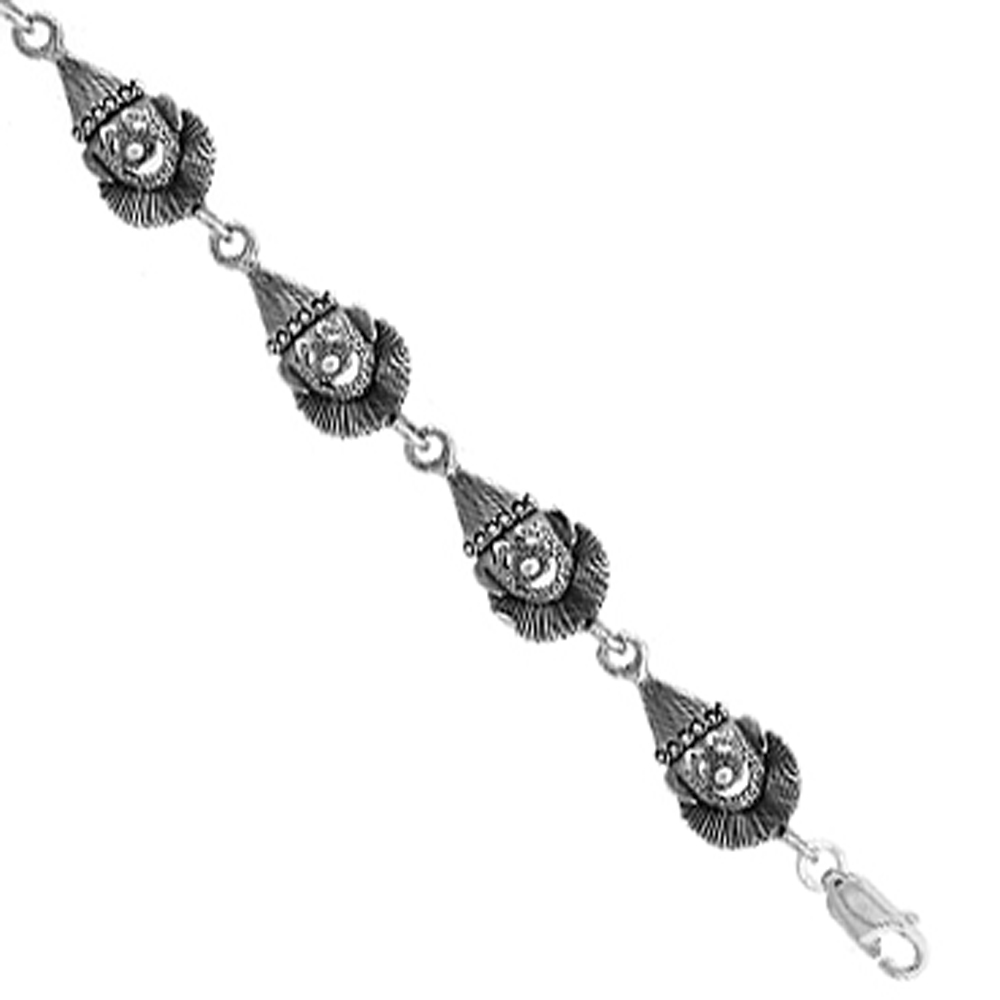 Sterling Silver Clown Charm Bracelet, 7 inches long