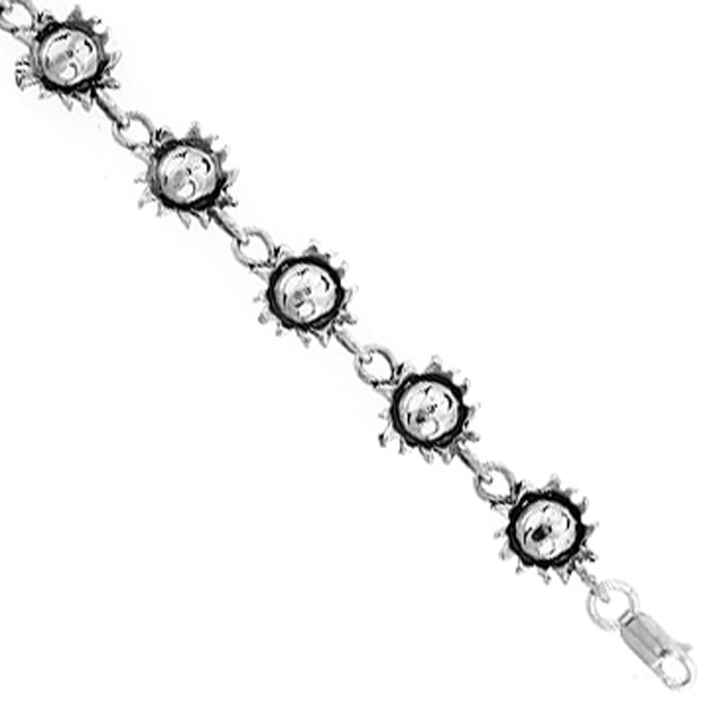 Sterling Silver Sun Charm Bracelet, 7 inches long