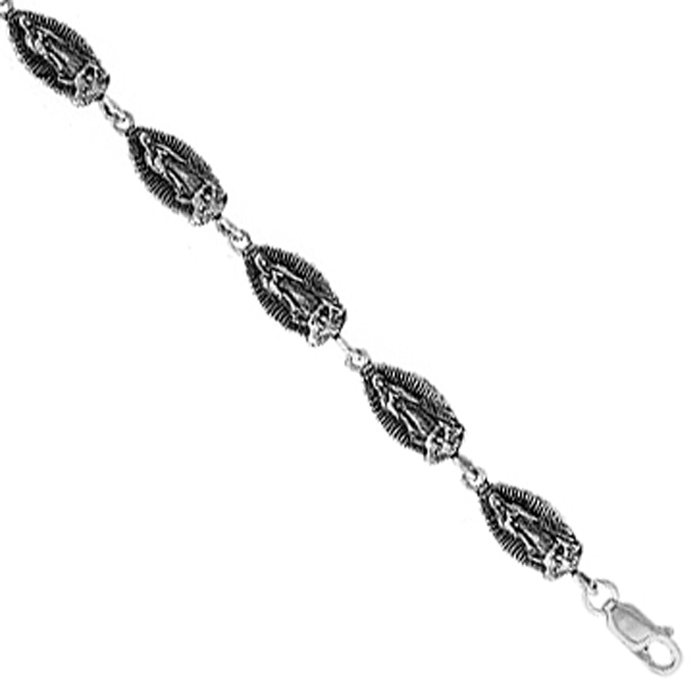 Sterling Silver Guadalupe Charm Bracelet, 7 inches long