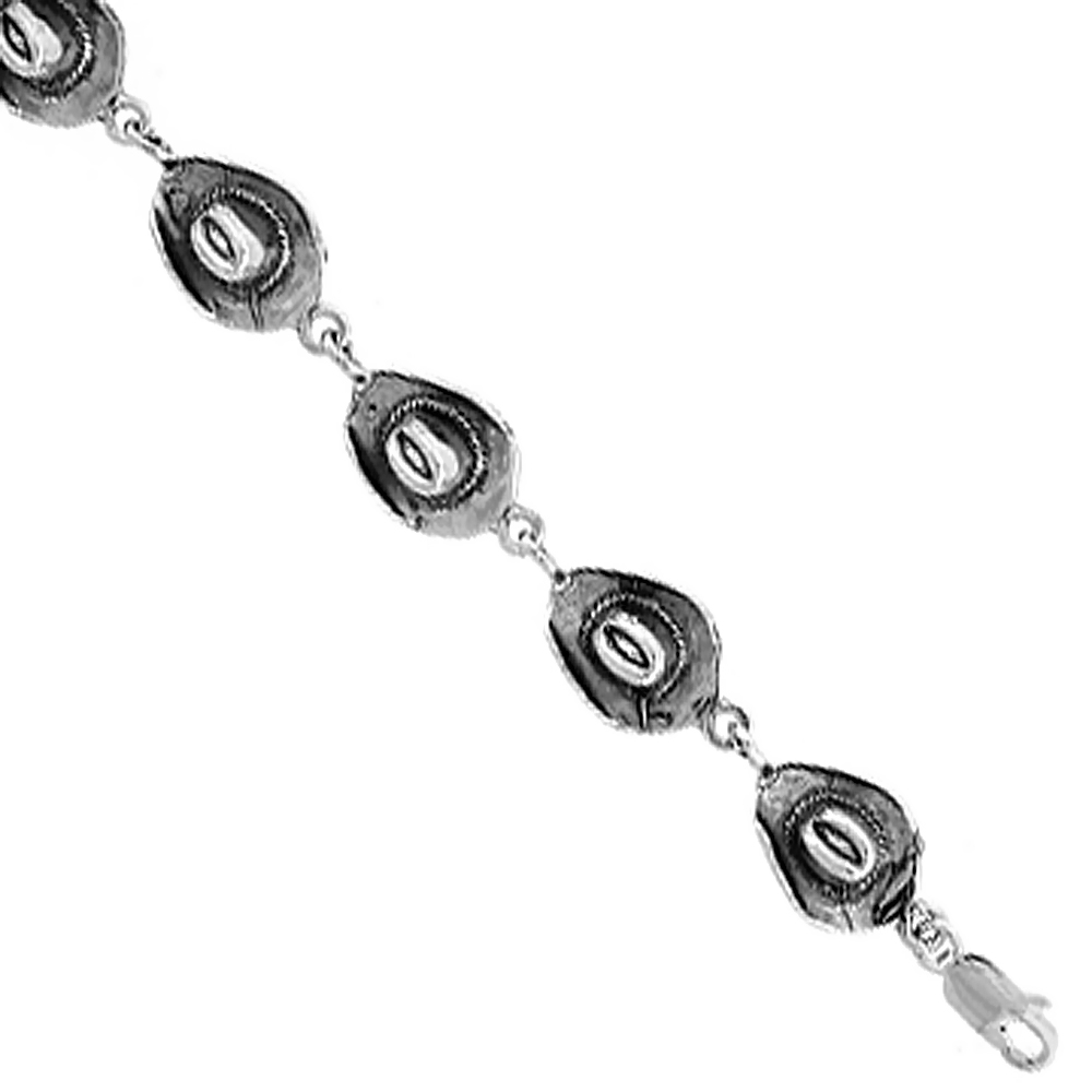 Sterling Silver Cowboy Hat Charm Bracelet, 7 inches long