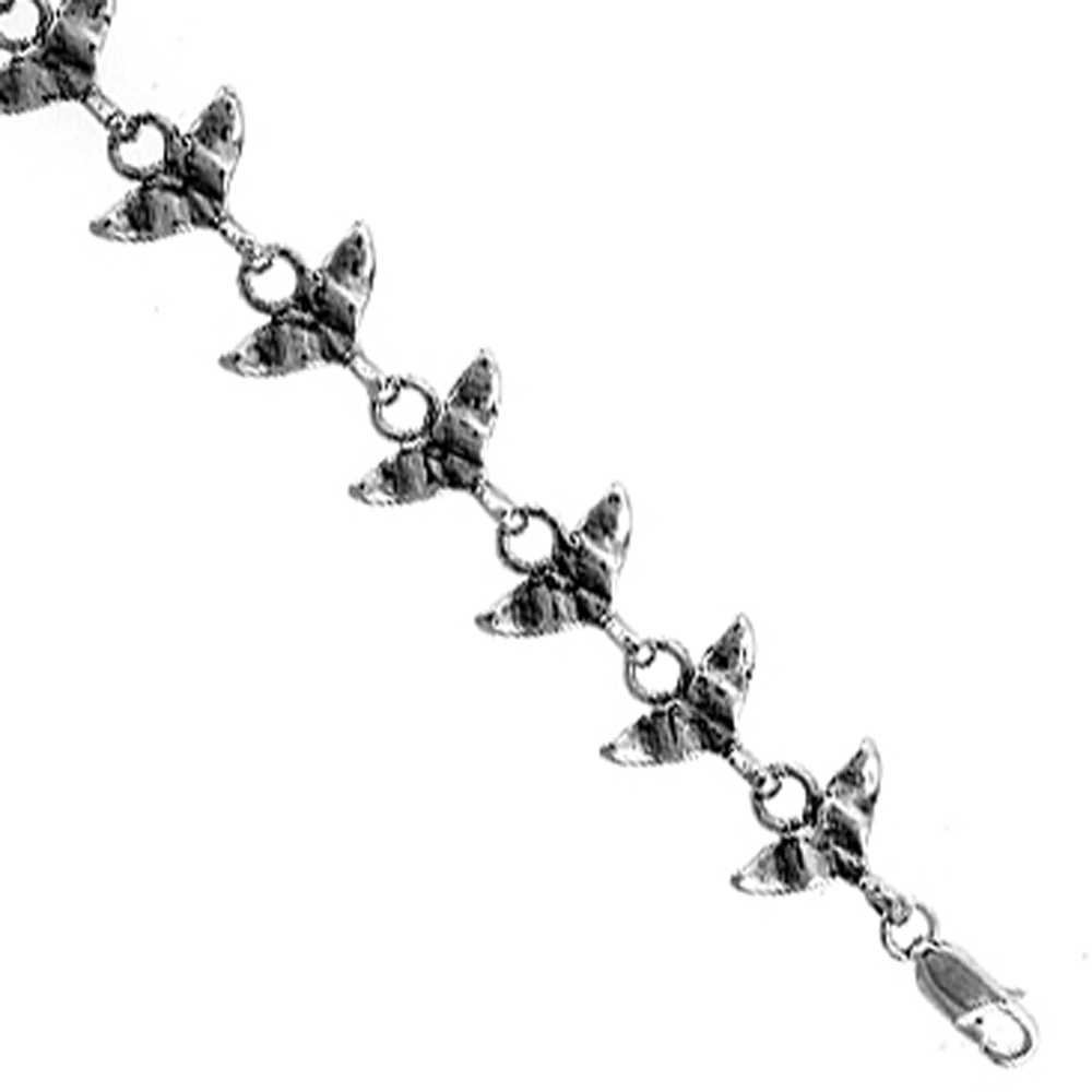 Sterling Silver Whale Tail Charm Bracelet, 7 inches long