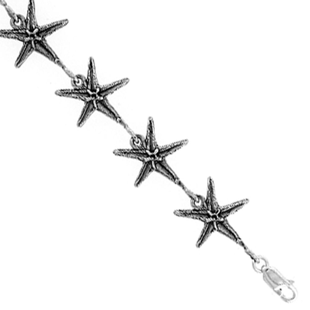 Sterling Silver Starfish Charm Bracelet, 7 inches long