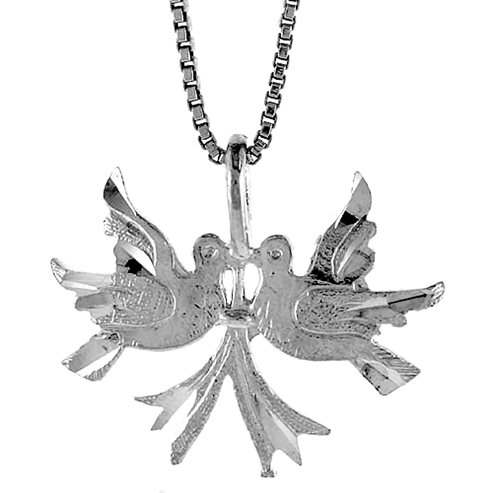 Sterling Silver Lovebirds Pendant, 3/4 inch Tall