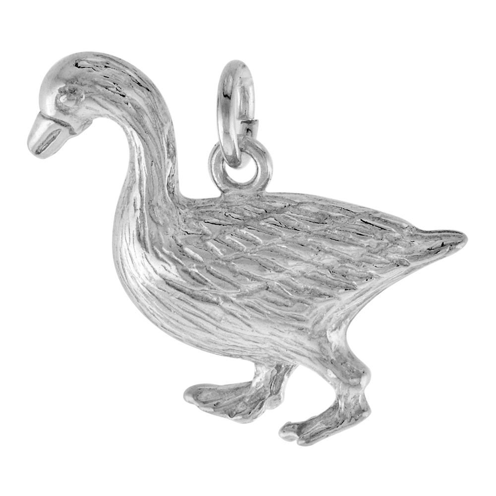 Sterling Silver Goose Pendant Necklace for Women and Men 1 inch Tall available with or without Chain
